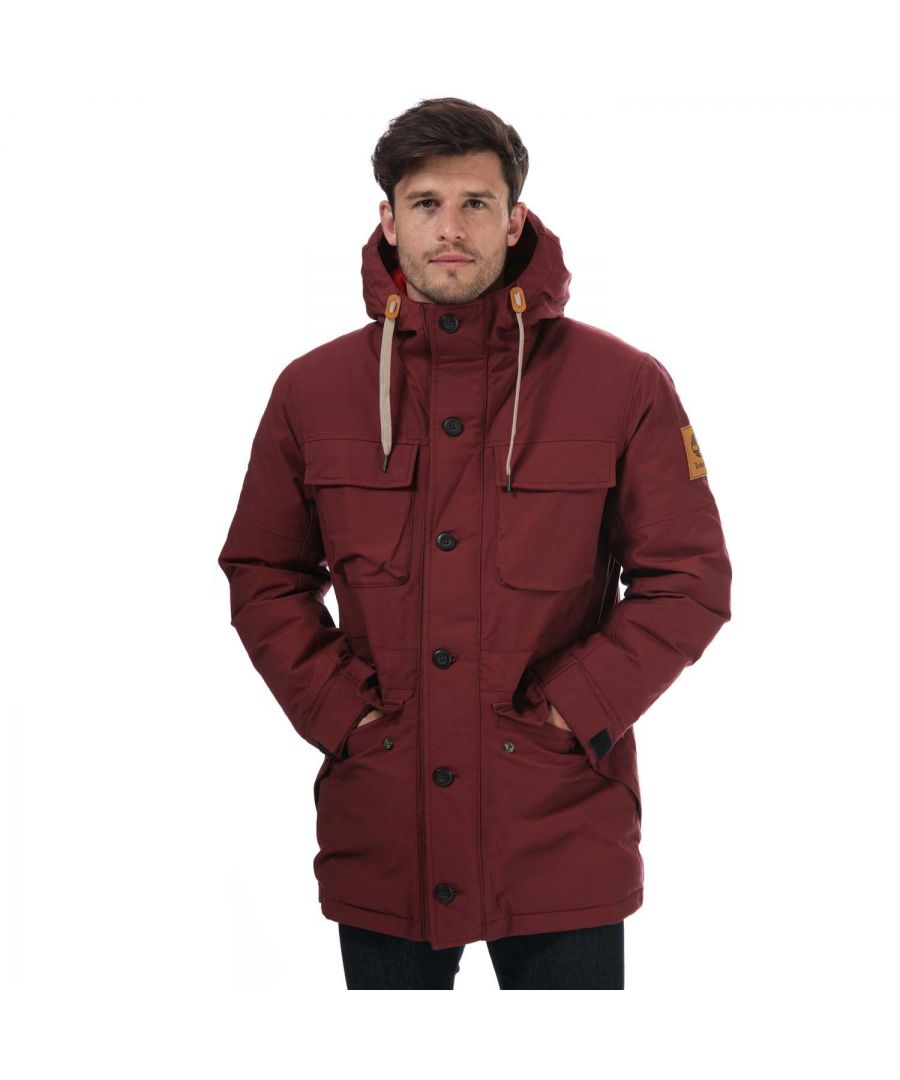 Timberland Mens Expedition Field Parka DV in Burgundy Cotton - Size Medium