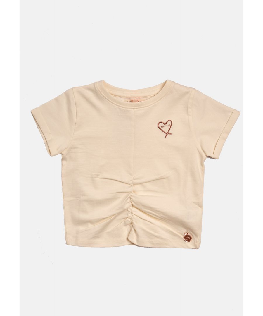 Simple yet stylish! A super soft cotton jersey tee with rib neckline. A gentle gathered front and embroiderd logo it's a wardrobe staple.  Angel & Rocket cares – made with fairtrade cotton  Ivory  About me: 100% cotton.  Look after me – Think planet  wash at 30c