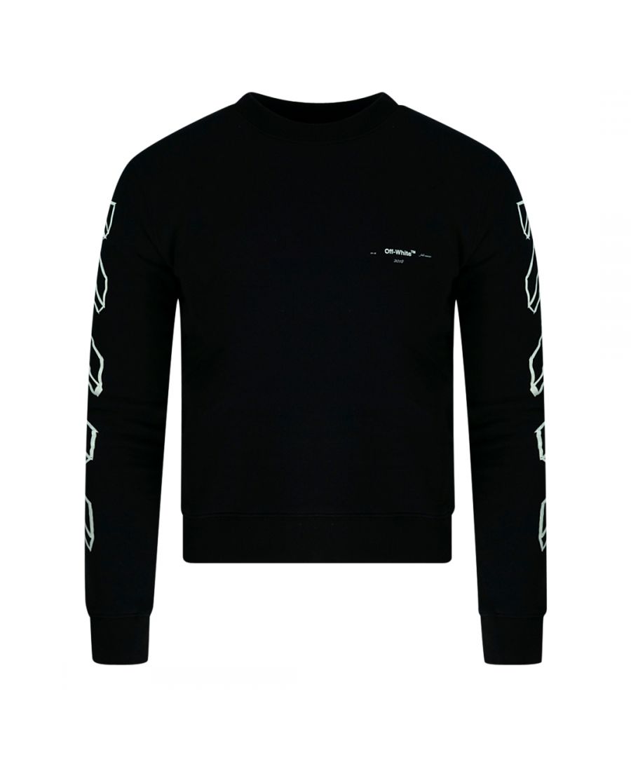 Off-White Diagonal Marker Arrows Black Sweatshirt. Off-White Black Jumper. Small Logo On Chest. Elasticated Sleeve and Hem Endings. 100% Cotton. Style Code: OMBA025E181920241001