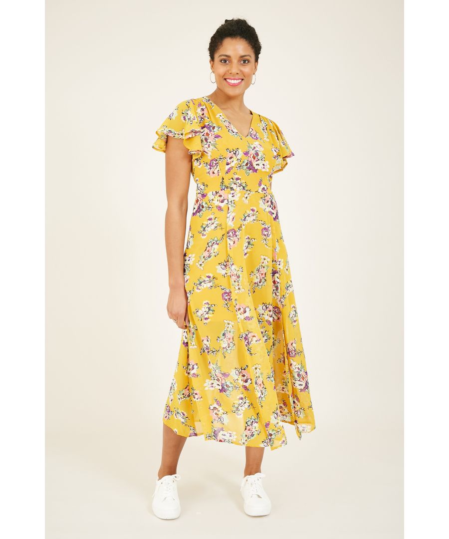 Image for Yumi Yellow Floral Wrap Maxi Dress