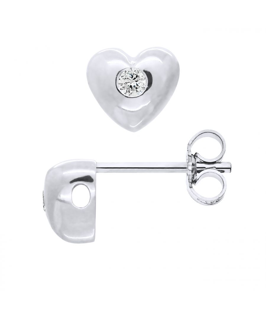 Earrings - Diamonds 0,06 Cts -925 Sterling Silver Rhodium-plated - 2 Diamonds 0,03 Cts - set Heart - Push System - Our jewellery is made in France and will be delivered in a gift box accompanied by a Certificate of Authenticity and International Warranty