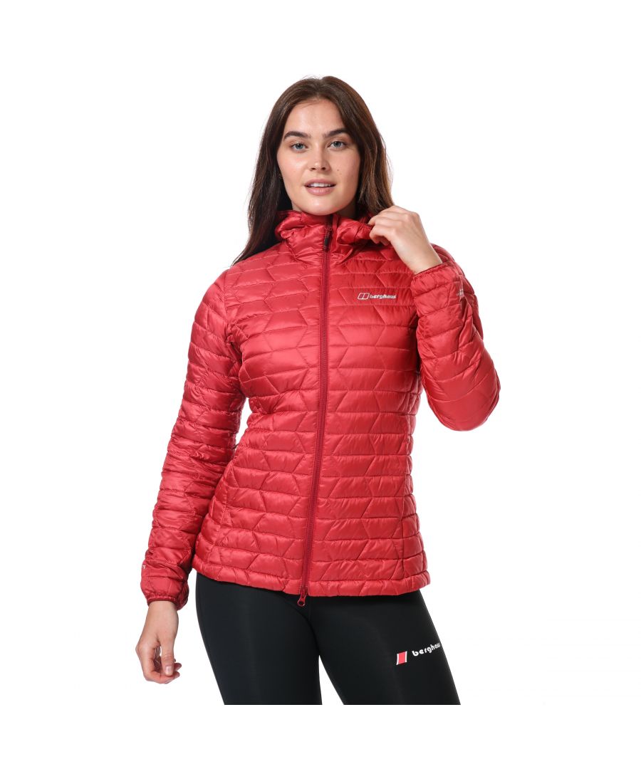 Womens Berghaus Cuillin Insulated Hooded Jacket in red.- 3-4 Bound hood with next to skin binding for a comfortable  snug fit.- Full zip fastening.- Two zipped pockets.- One internal security pocket.- Dropped rear hem.- Through-pocket hem adjustment.- External hang loop.- Features a PFC-free DWR finish.- Outer: 100% Polyester. Lining: 100% Polyamide. Insulation: 100% Polyester. - Ref: 4A001377HX3