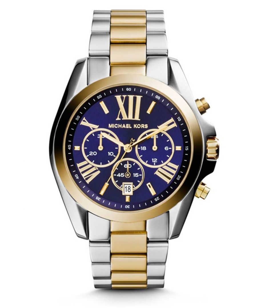 PRODUCT INFO\t\t\tCase Diameter: 43mm\tCase Material: Two Tone Gold / Stainless Steel Plated\t\t\tWater Resistant: 100 Metres\tMovement: Quartz (Battery)\tDial Colour: Blue\t\t\tStrap Material: Two Tone Gold/ Stainless Steel Bracelet\tClasp Type: Push-Button Deployment\t\t\tGender: Female\tDESCRIPTION\t\t\t\t\t\tThis elegant piece blurrs the lines between jewellery and timepiece, making it perfect for the fashion- forward female. \t\t\t\t\tIt is made from a two tone gold bracelet and has a sleek bracelet design in a gold metal and fastens with a push-button deployment. \tFREE Home Delivery - Including Next Day Service*\tAvailable for gift wrap\tWe offer free bracelet adjustment service on this product. Please contact customer services\tReturns policy