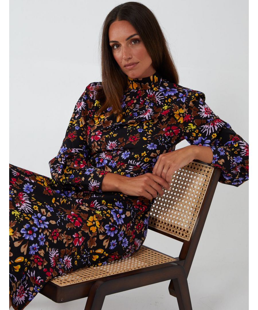 Image for BONNIE - Floral Print High Neck Midi Dress