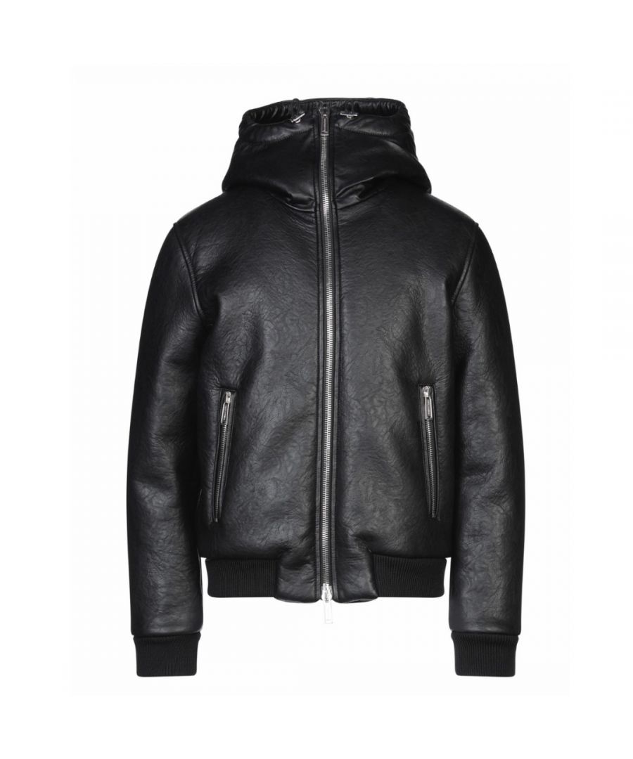 Dsquared2 Faux Leather Shearling Bomber Black Jacket. D2 S71AN0095 S52063 900 Jacket. Zip Closure With Zipped Frint Pockets. Made In Italy. Fits True To Size. Faux Leather Shearling Bomber