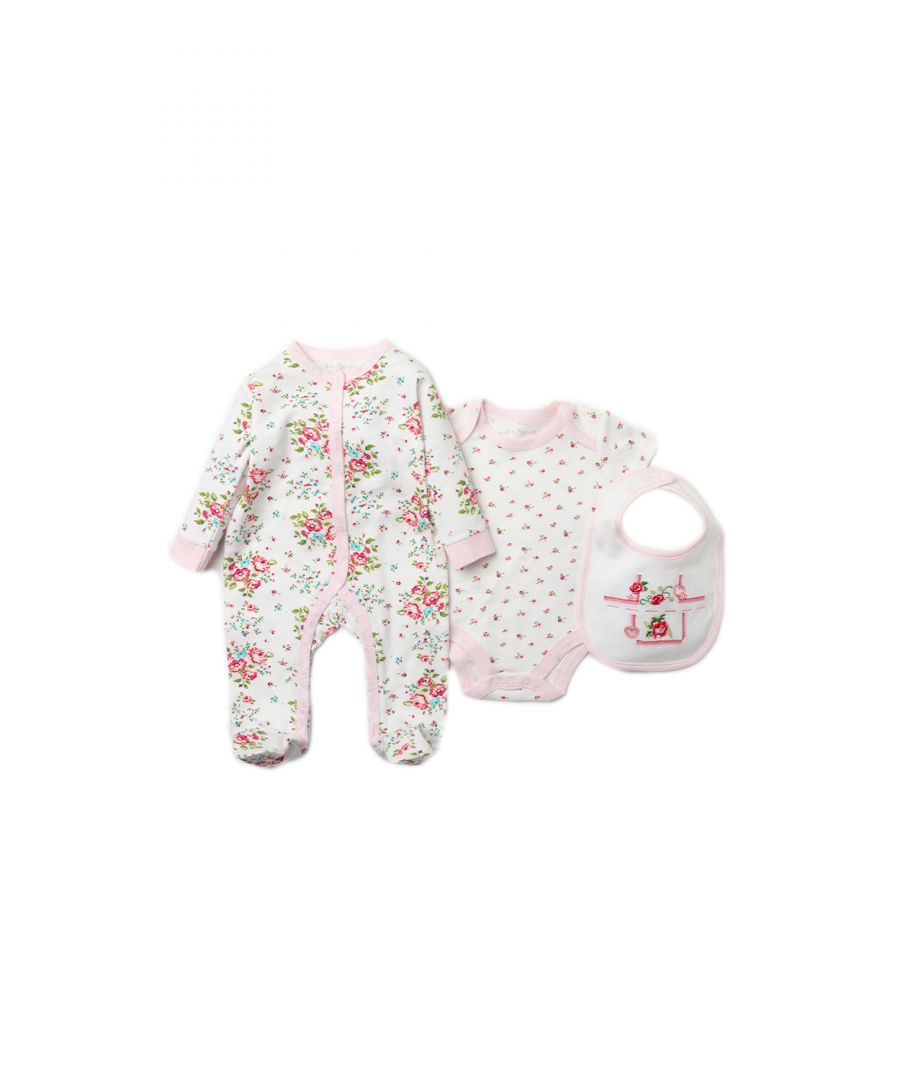 Rock a Bye Baby Boy's Floral Print Cotton 3-Piece Baby Gift Set|Size: 0-3 m|pink