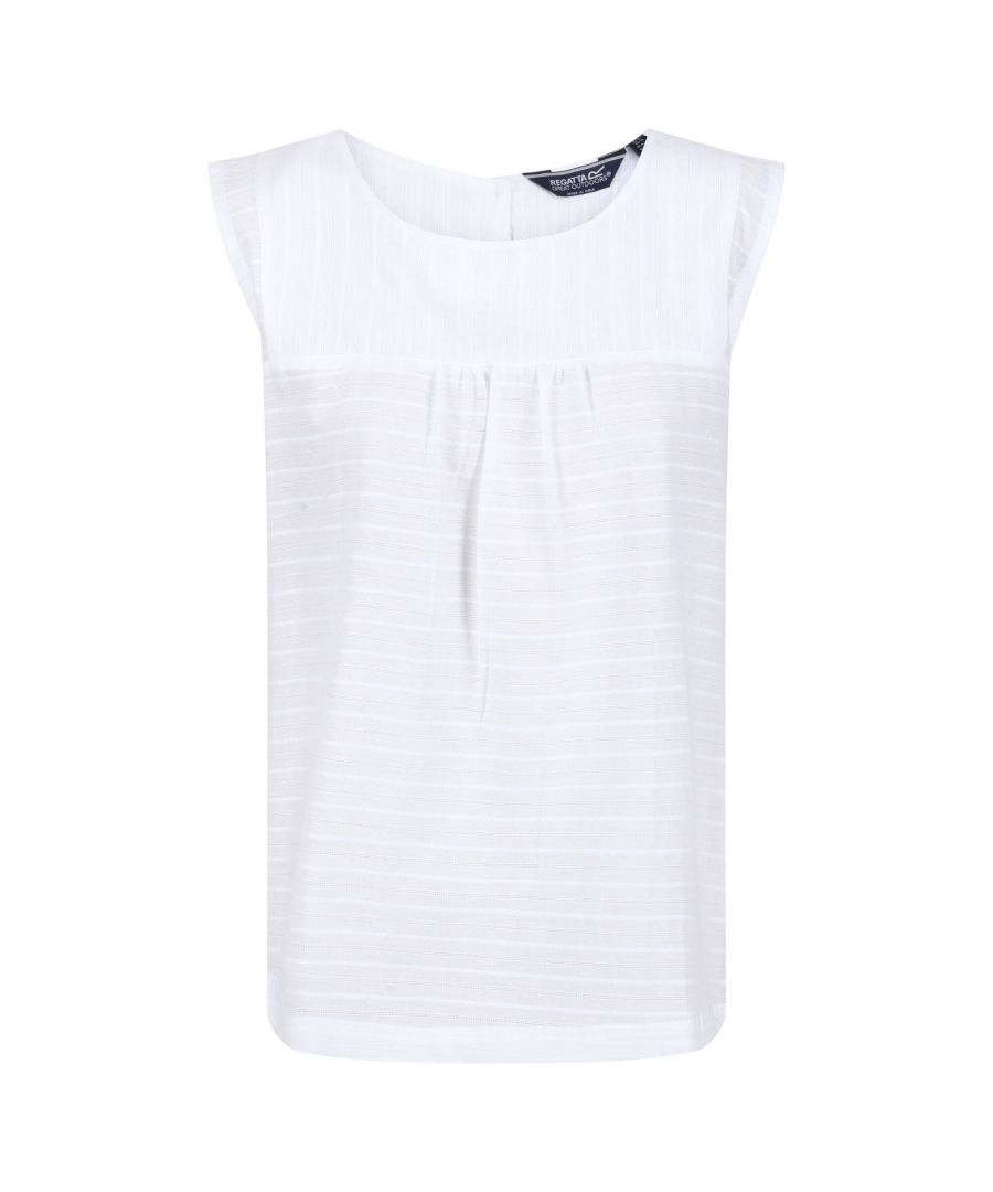 100% Cotton. Fabric: Coolweave, Soft Touch. Design: Logo, Textured. Fastening: Neck Back Button. Neckline: Round Neck. Hem: Shaped. Sleeve-Type: Sleeveless. Fabric Technology: Breathable.