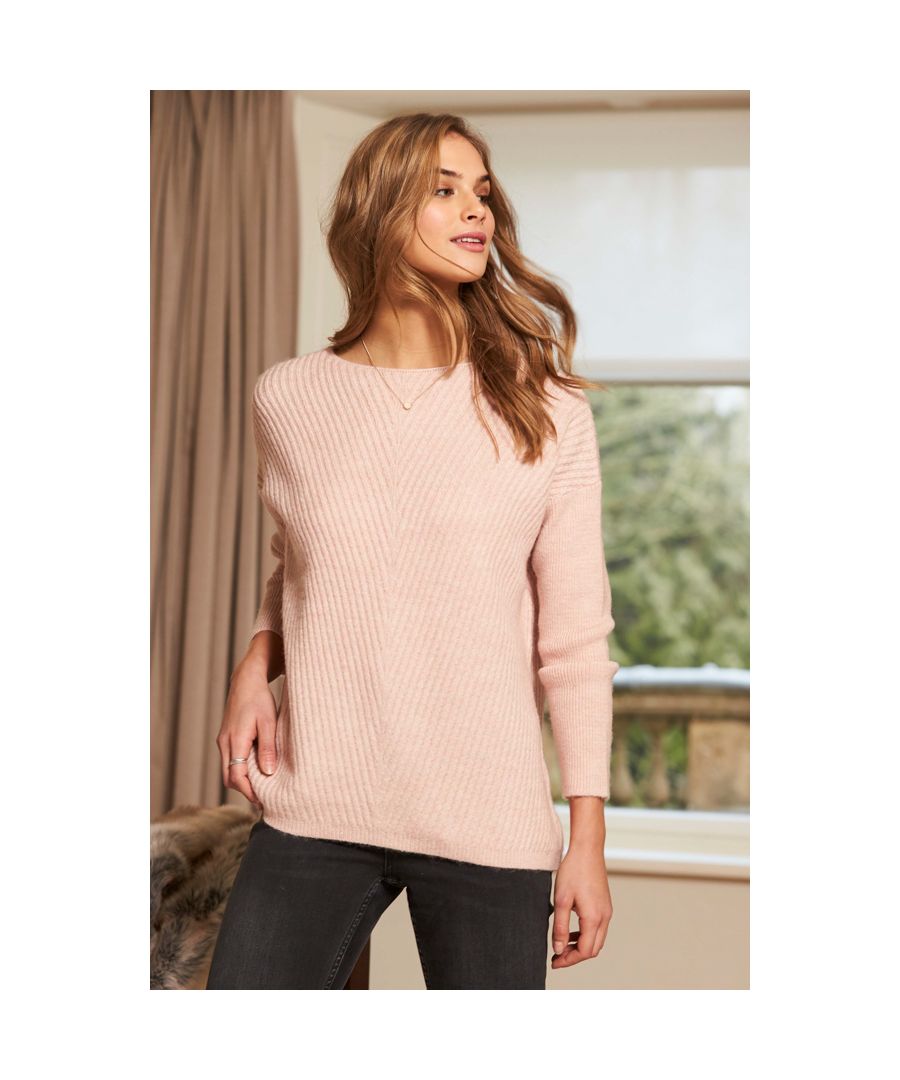 Sosandar Womens Blush Pink Super Soft Chevron Detail Jumper - Size X-Large