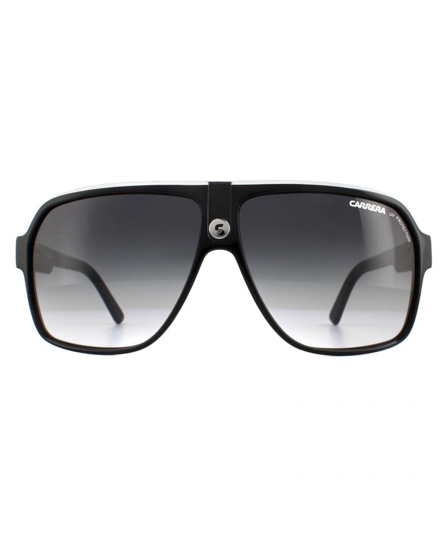 Carrera Sunglasses Carrera 33 8V6 9O Black and White Grey Gradient are a contemporary version of the classic aviator with an angular design, squared lenses and stepped temples to provide a smart and stylish look.