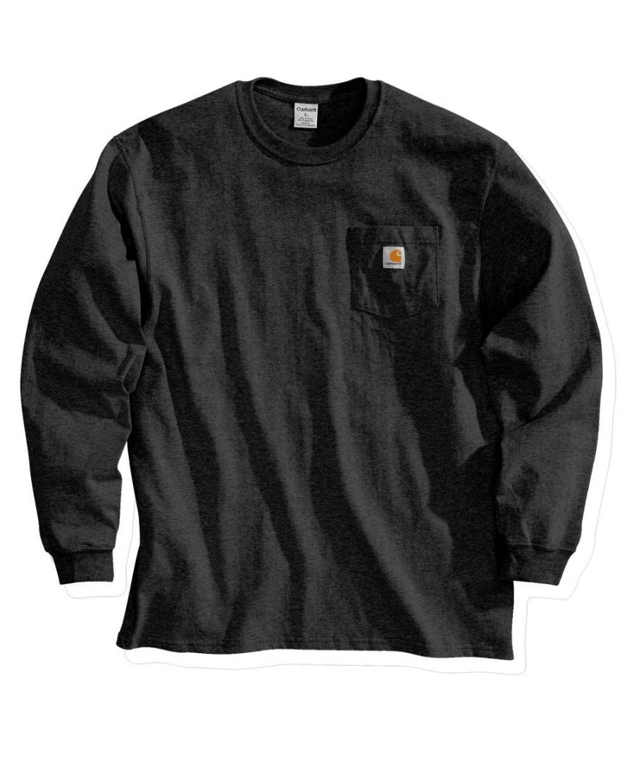 *Sizing Note* Carhartt are more generously sized, you may need to consider dropping down a size from your traditional workwear clothing. Loose fit. 6.75 oz/yd2 - 229 gsm. Black , Navy 100% Cotton. Heather Grey 90% Cotton/10% Polyester. Jersey. Long Sleeve. Rib knit crew neck. Left chest pocket. Rib knit cuffs. Side-seam construction minimizes twisting.