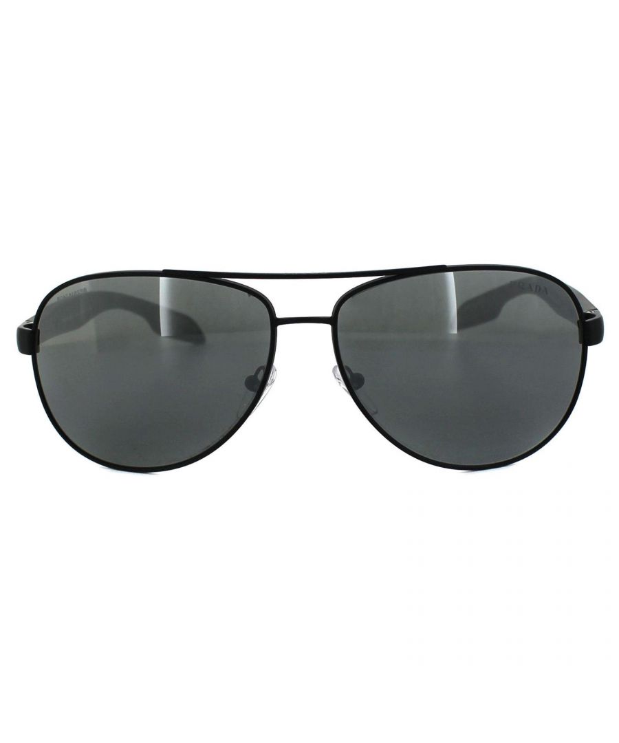 Prada Sport Sunglasses 53PS 1BO7W1 Black Grey are a superb sleek aviator style with the Prada Linea Rossa prominently placed on the middle of the arms where usually it is placed on the top of the arm. The curvy arms really work well and the effortless style is a winner.