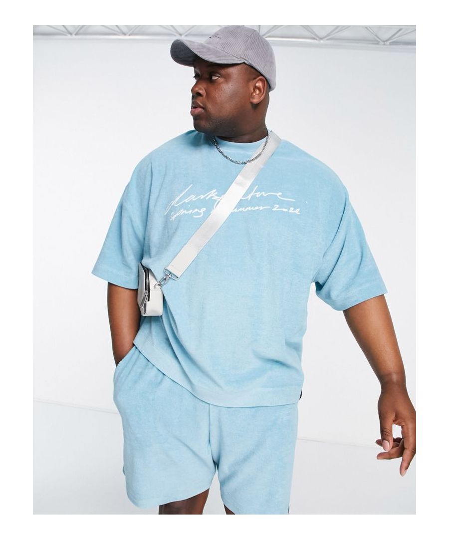 T-shirt by ASOS DESIGN Shorts sold separately Crew neck Drop shoulders Logo embroidery to chest Oversized fit Sold by Asos