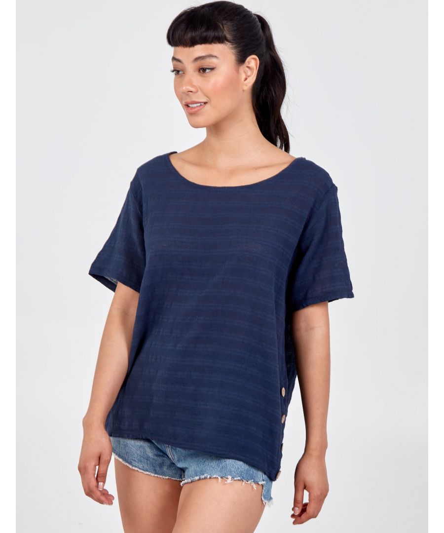 Go for classy smart look with this scoop neck top. Oversized shape make it perfect for office and also for any coming events. Wear with skinny shorts.  \nConstruction: 100% Cotton. Machine Washable\nThis top comes in ONE size that fits UK 8-14