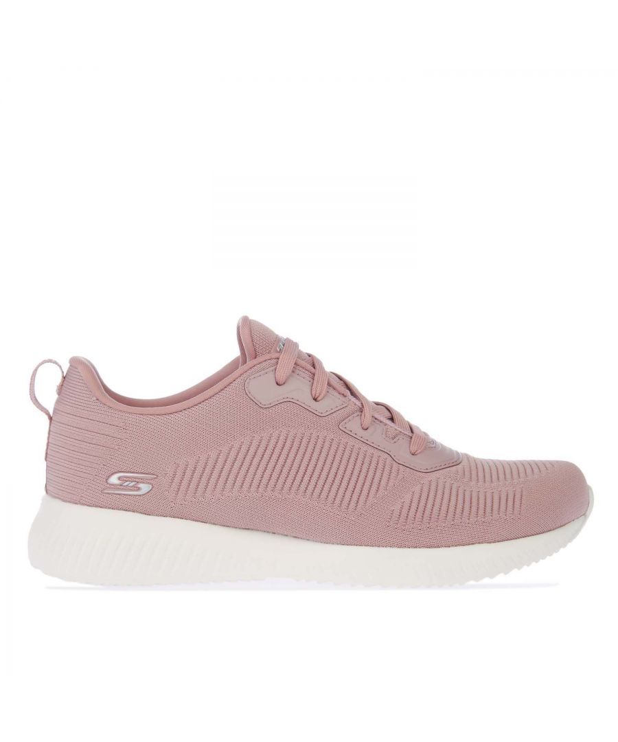 Womens Skechers BOBS Squad Tough Talk Trainers in blush.- Soft woven knit fabric upper.- Lace up closure.- Pull-on loop.- Padded tongue.- Embossed texture single color tone-on-tone detailing.- Cushioned Memory Foam insole.- Synthetic overlays.- Matte finish knit fabric with matching trim and outsole.- Rubber sole.- Textile upper  Textile lining  Synthetic Sole.- Ref.: 32504BLSH