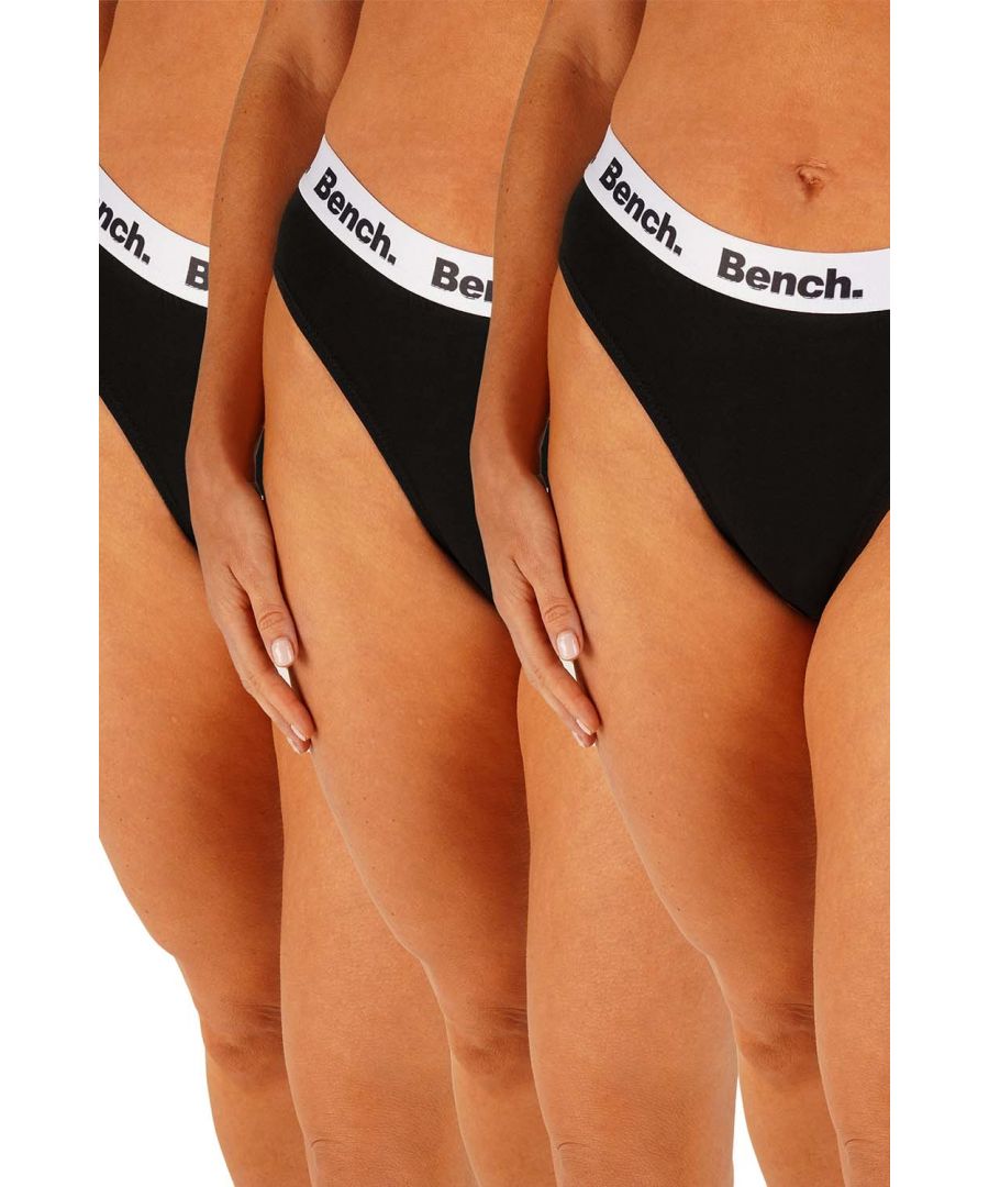 Update your wardrobe essentials with the 3 pack 'Jordana' high leg briefs from Bench. These briefs feature an elasticated waistband with the iconic Bench logo print and are made from a soft cotton rich fabric for comfortable, all-day wear.