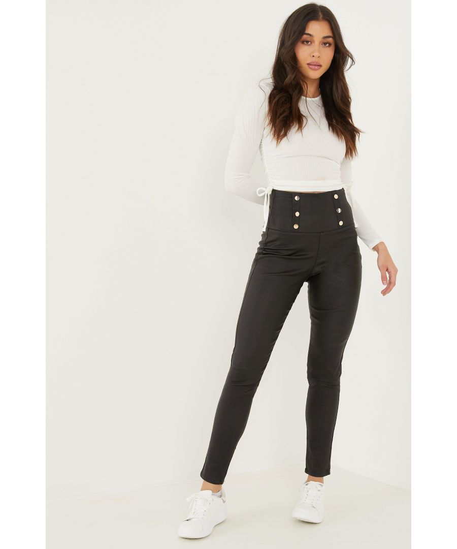Image for Black Button Detail High Waist Trousers