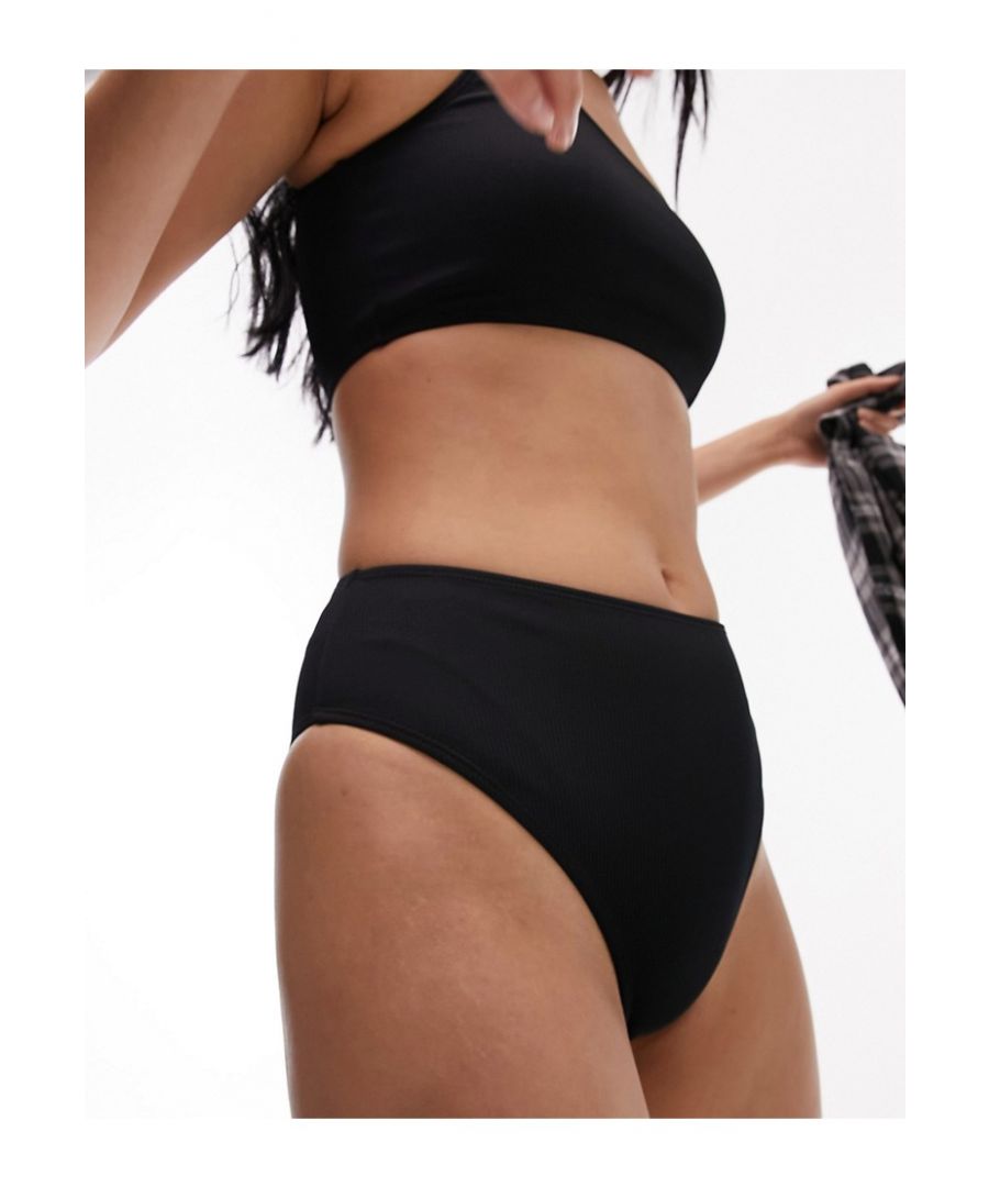 Topshop Womens mix and match high waist bikini bottoms in black rib - Size 6 UK