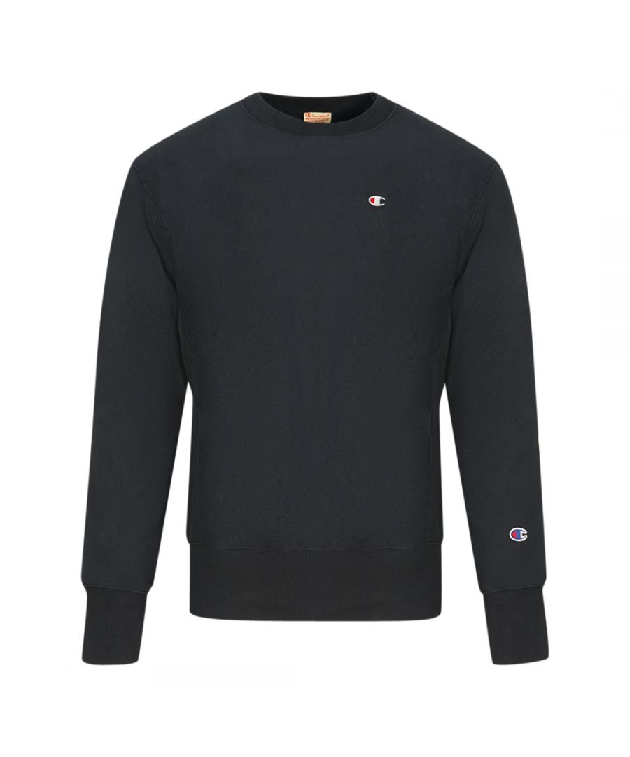 Champion marineblauwe trui met omgekeerd geweven C-logo. Kampioen blauwe trui. 100% katoen. Elastische hals, mouwuiteinden en onderkant. Merklogo op de borst. Stijl: 214676 BS501