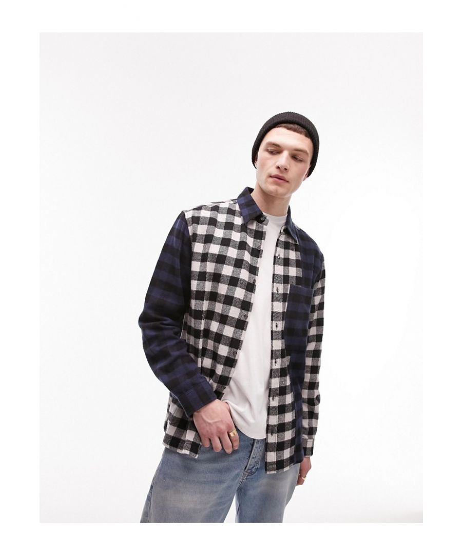 topman mens cut and sew check shirt in navy and black-multi - size x-small