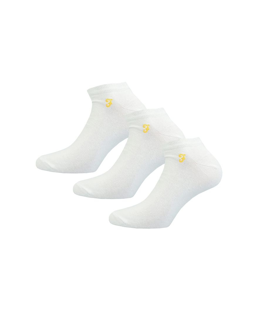 Farah Mens Rockville 3 Pack Socks in White Cotton - Size 6-11