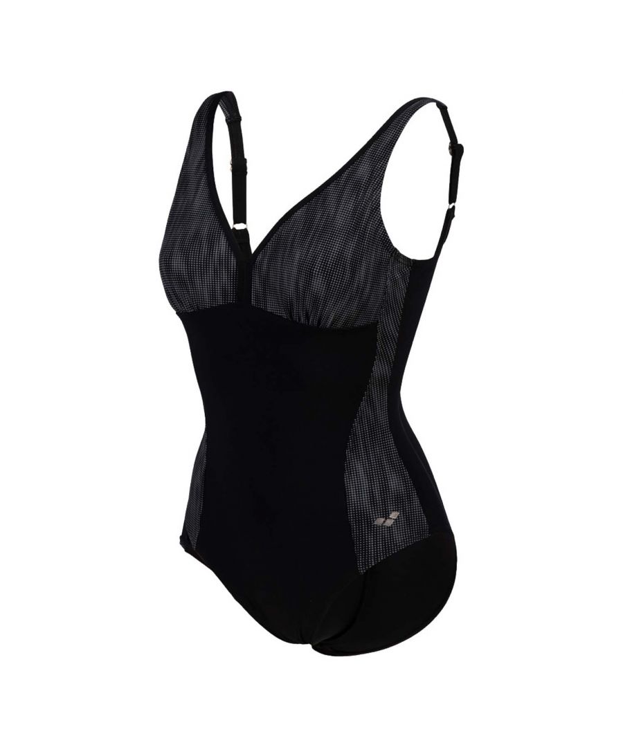 Arena Womenss Body Lift Lucia Swimsuit in Black silver - Black & Silver Nylon - Size 12 UK