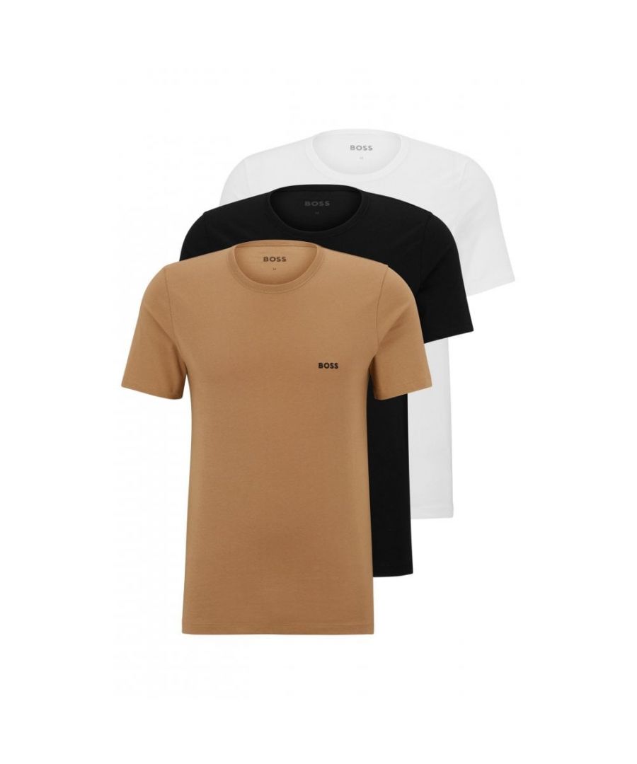 Crafted from pure soft cotton, cut to a regular fit, these BOSS t-shirts are the perfect foundation for any wardrobe. Featuring classic ribbed crew necks, short sleeves, tonal stitching and subtle, embroidered BOSS logos on the chests for a signature touch. These t-shirts come boxed, making them an ideal gift.Three Pack, Regular Fit, Pure Cotton Composition, Crew Neck , Short Sleeves, Tonal Stitching, BOSS Branding. Fit & Style:Regular Fit, Fits True to Size. Composition & Care:100% Cotton, Machine Wash.