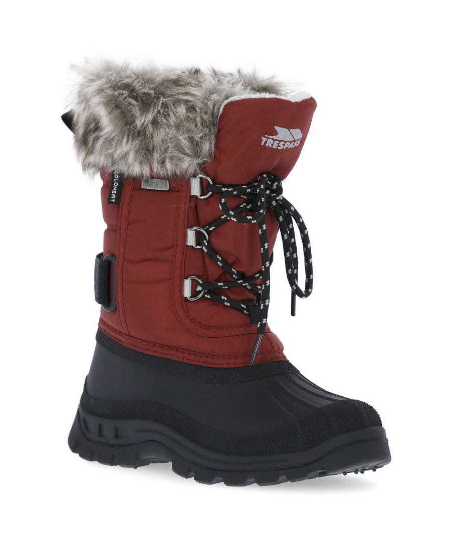Kids Snow Boot. Warm and Insulated Fleece Lining. Water-Resistant Textile Upper. Waterproof Rubber Shell Outsole. Adjustable Velcro Fastening. Synthetic Fur Trim. Reflective Logo. Waterproof: Yes. Insulated: Yes.