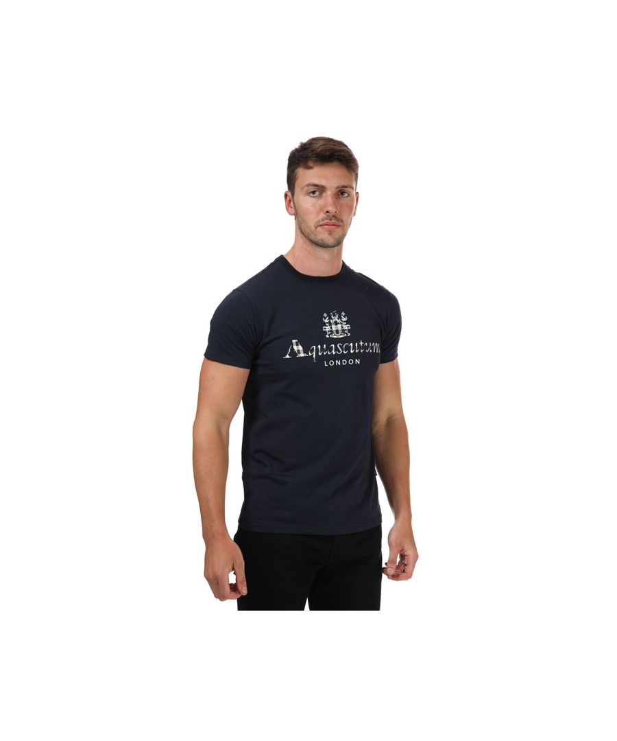 Mens Aquascutum T- Shirt in navy.- Crew neck.- Short sleeves.- Aquascutum logo.- Regular fit.- 95% Cotton  5% Elastane. Machine washable.- Ref: TSIA0185