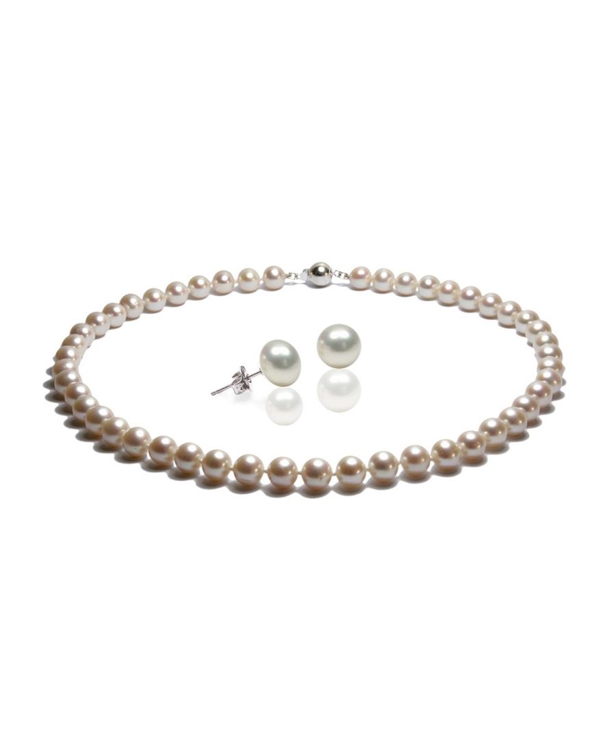Image for White Freshwater Pearl Necklace and Earrings Set and Silver 925