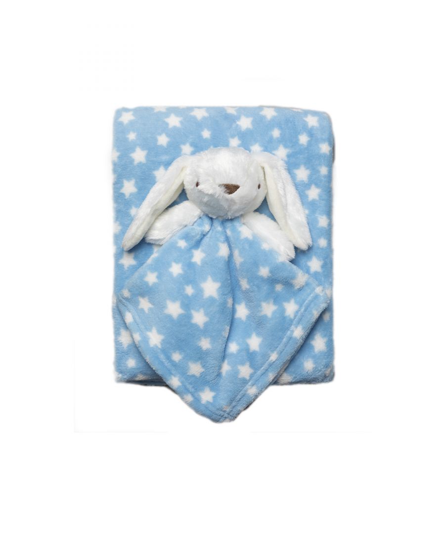 This adorable Snuggle Tots comforter and blanket set make the perfect gift for the little one in your life. The two-piece set features a gorgeous, fluffy blanket with a white star print all over, and a comforter with the same print with a cuddly bunny toy attached. This set makes a lovely baby shower present.