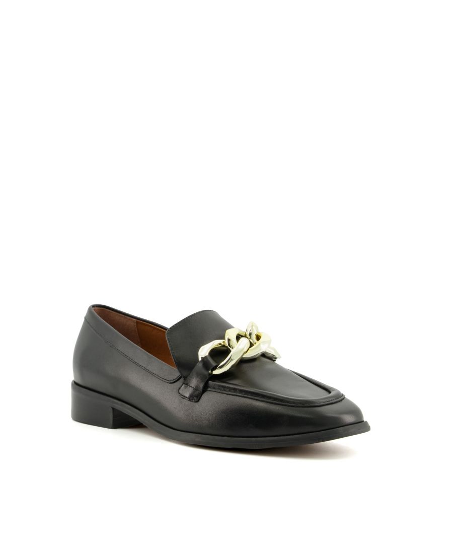 Dune London Womens Ladies Glimpse - Chain-Trim Loafers - Black Leather (archived) - Size UK 3