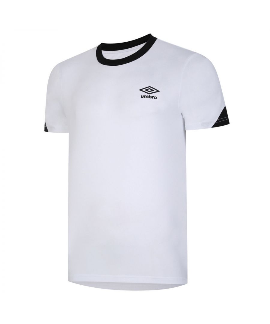 Fabric: Micro Eyelet. Design: Stacked Logo. Neckline: Contrast, Crew Neck, Ribbed. Cuff: Contrast. Sleeve-Type: Set-in, Short-Sleeved. Insert Eyelet Arm Panel, Matte Finish. 145gsm.