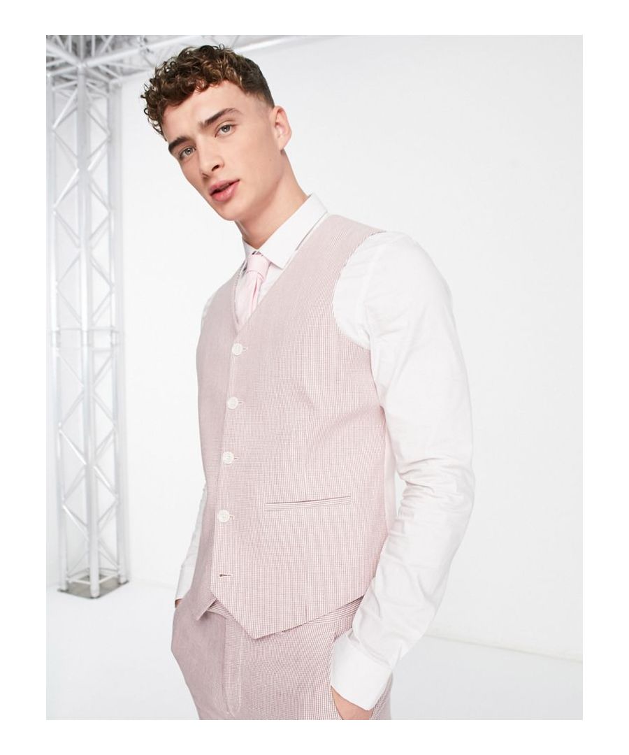 Suits by ASOS DESIGN Serving business chic V-neck Button placket Contrast back with an adjustable cinch Super-skinny fit  Sold By: Asos