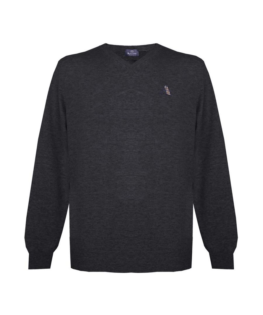 Aquascutum Check A Logo Black V-Neck Jumper. Aquascutum Check Logo Black Knitwear Sweater. 40% Cotton, 40% Wool, 20% Polyamide. Branded A In Classic Check On Left Chest. Regular Fit, Fits True To Size. 69035 01