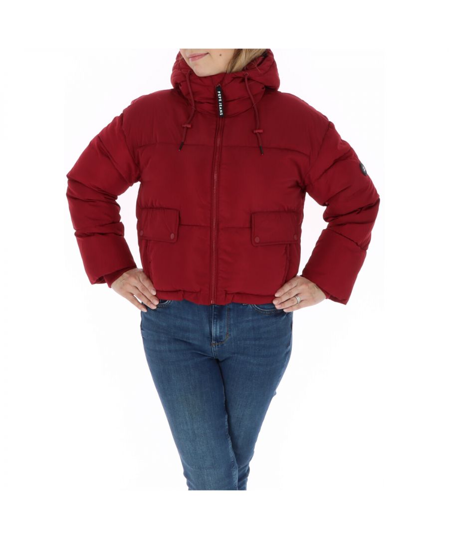 pepe jeans womens hooded zip-up jacket - bordo - size x-small