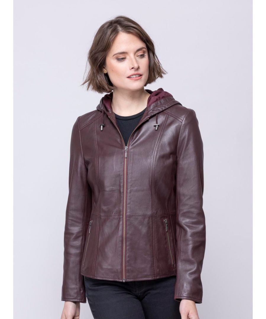 Image for Abbeyville Hooded Leather Jacket in Burgundy