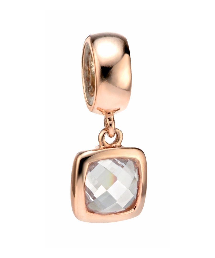 Image for Elements Silver Womens 925 Sterling Silver Rose Gold Plate Spacer Charm Bead with Square Clear Cubic Zirconia