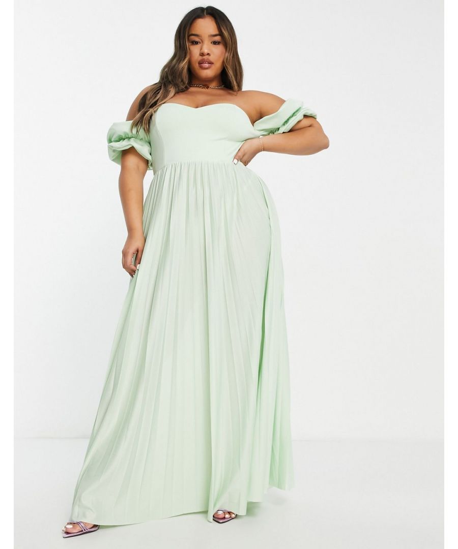 Plus-size dress by ASOS DESIGN Thanks, it's ASOS Bardot neck Pleated skirt Zip-back fastening Regular fit Sold by Asos