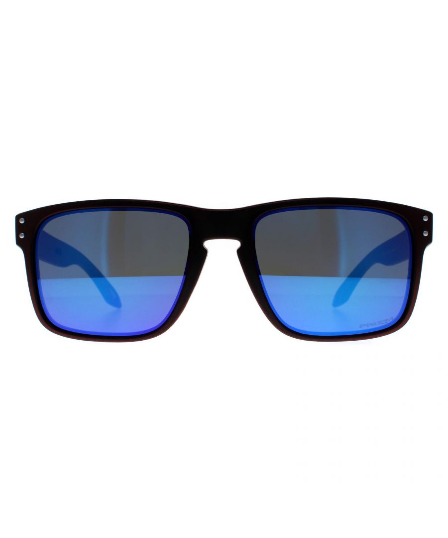 Oakley Rectangle Mens Matte Black Red Colourshift Prizm Sapphire Holbrook  Sunglasses have a retro look in this vintage style designed by snowboarding superstar Shaun White but with the awesome engineering and design that is the Oakley norm.
