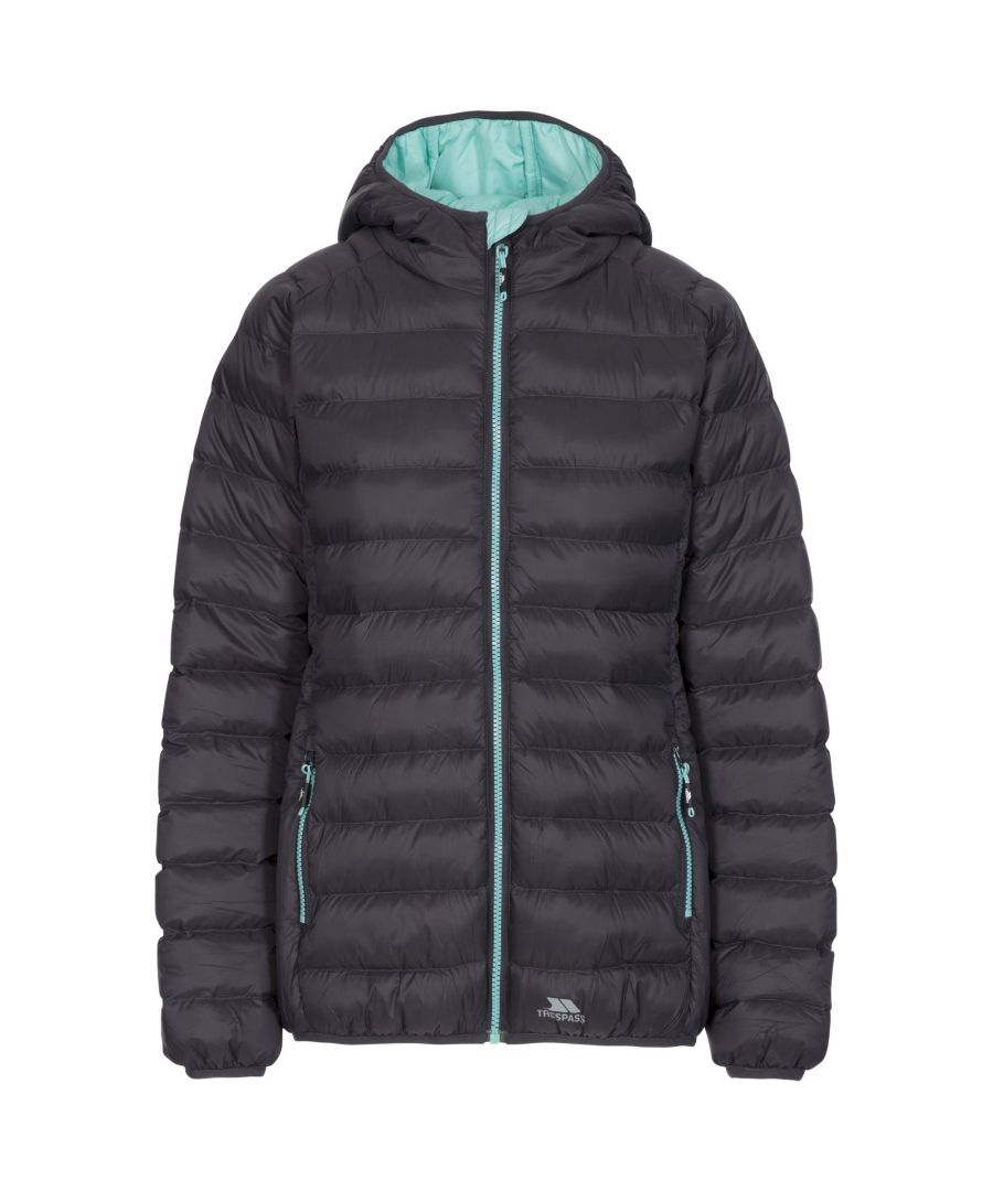 Padded. Grown on hood. Contrast lining and zips. 2 lower zipped pockets. Matching binding at hood, cuffs and hem. Shell: 100% Polyamide, Lining: 100% Polyester, Filling: 100% Polyester. Trespass Womens Chest Sizing (approx): XS/8 - 32in/81cm, S/10 - 34in/86cm, M/12 - 36in/91.4cm, L/14 - 38in/96.5cm, XL/16 - 40in/101.5cm, XXL/18 - 42in/106.5cm.