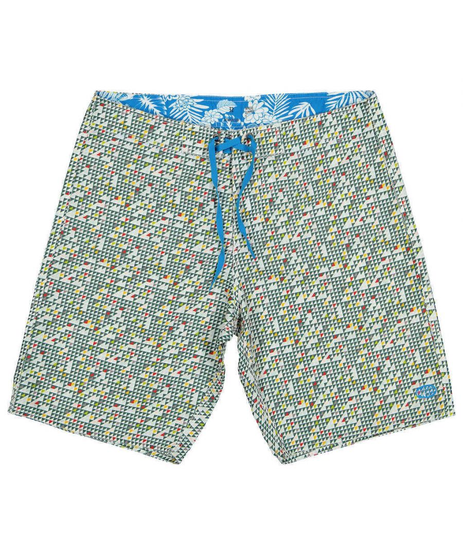 The Panareha AMADO boardshorts are designed to be quick-drying and are made from strong and smooth recycled polyester, made from plastic bottles. They are durable, yet comfortable and light-weight being well-adapted to use in most active watersports.\nThey open at the front, with a neoprene fly, which does not allow the fly to completely open, but provides enough stretch so that the shorts can be easily pulled on and off. The waistband is also held together at the front with a lace-up tie 100% plastic free. At the back there is a patch pocket, designed to be a secure place to carry a car key or a hotel key card while in the water, and they have no lining to give a more comfortable feel.\nOur special recycled fabric is made from 100% RPET yarn from REPREVE, the world reference in recycled fabric from plastic bottles. Is digitally printed in Europe with our exclusive patterns and made in Portugal by skilled artisans.