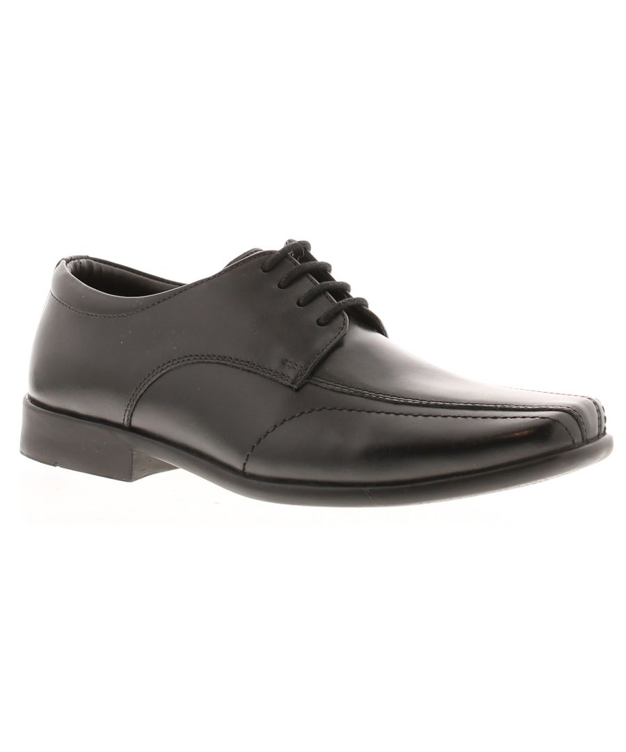 Rockstorm Jon Older Boys Black Leather Formal School Shoes. Leather Upper. Manmade Lining. Synthetic Sole. Boys Genuine Leather Lace Up Formal Shoe.