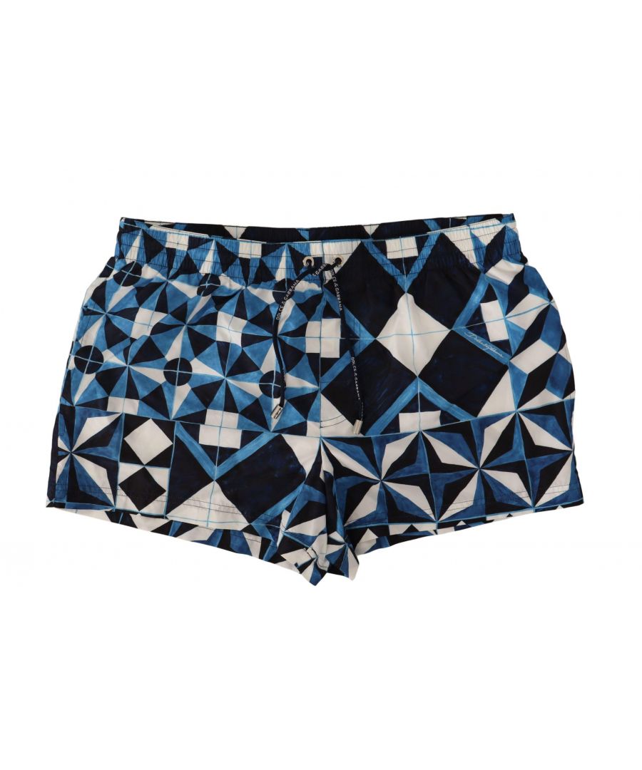 Dolce & Gabbana Mens Majolica Print Swim Shorts - Blue - Size Small