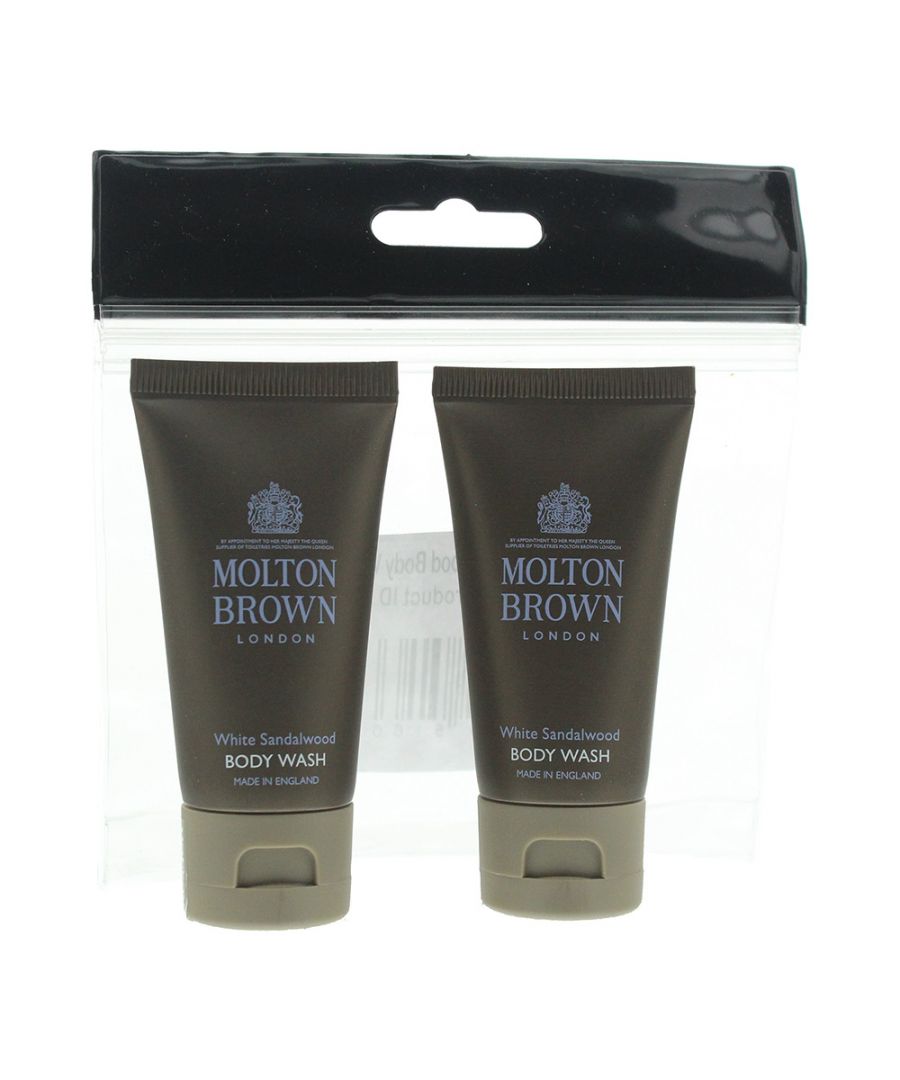 Made in England with ingredients sourced from around the world, Molton Brown’s soaps, body washes and body care products are designed to make your bathing routine a time for indulgence, and your skin and hair healthier than it’s ever been.\nThis set includes 2 x White Sandalwood Body Wash 30ml.