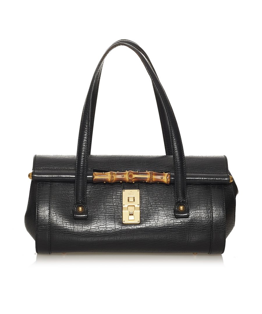 Vintage Gucci Bamboo Leather Bullet Handbag Black