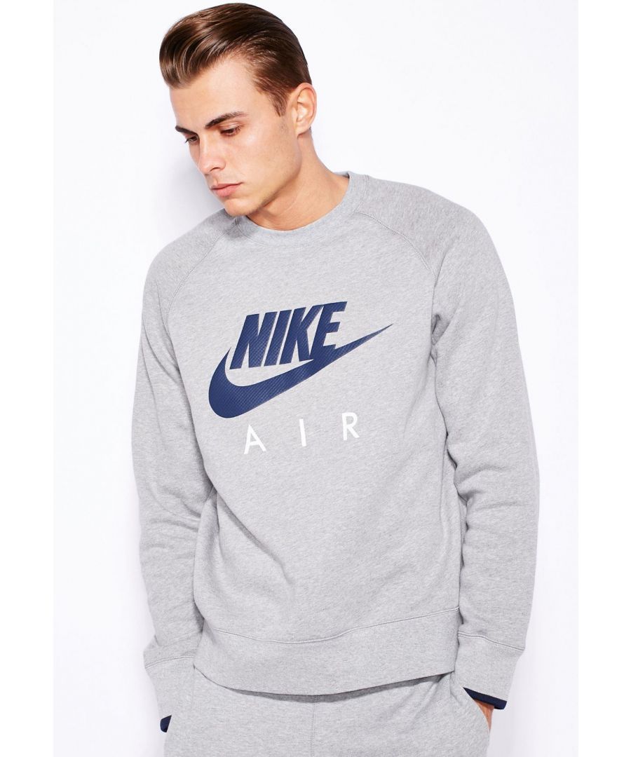 Nike Mens Crew Neck Sweatshirt Pullover in Grey Cotton - Size Large