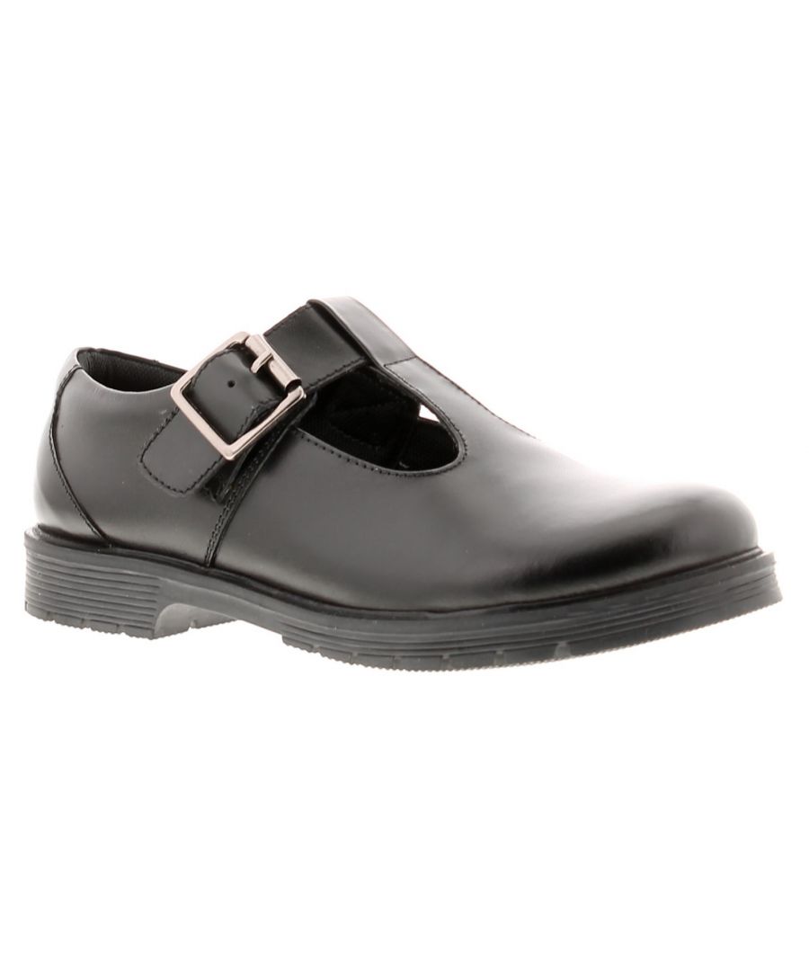 Love Leather Soraya Older Girls Leather School Shoes Black. Leather Upper. Fabric Lining. Synthetic Sole. Older Girls Leather T-Bar Shoe Padded Sock.