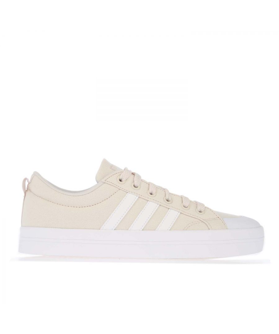 Womens adidas Bravada Trainers in ivory.- Textile uppers. - Lace closure.- Regular fit. - Ankle collar.- Low profile.- Cushioned insole and midsole.- Cloudfoam Comfort sockliner.- Classic adidas branding. - Rubber toe bumper and tonal stitching.- Textile upper  Textile lining  Synthetic sole. - Ref.: FY8804