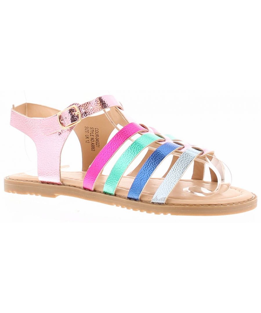 Princess Stardust Girls Sandals Infants Vogue Gladiator Strappy Assorted Colour. Manmade Upper. Manmade Lining. Synthetic Sole. Younger Girls Metallic Pu Strappy Sandal.