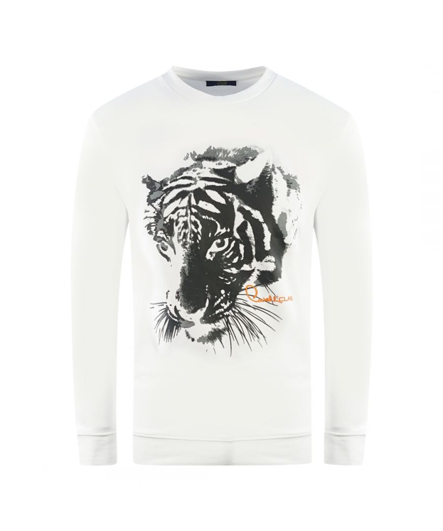 Cavalli Class Mens Tiger Silhouette Logo White Sweatshirt - Size 2XL